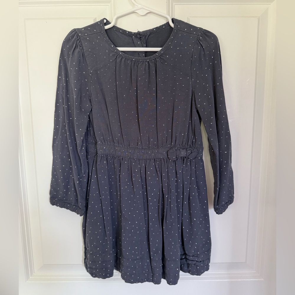 Girls Blue/Gray Long Sleeve Dress with Silver Dots - Size 4t